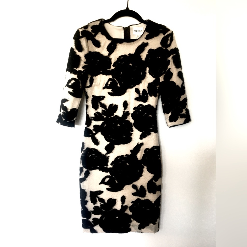 REISS flocked floral holiday cocktail dress